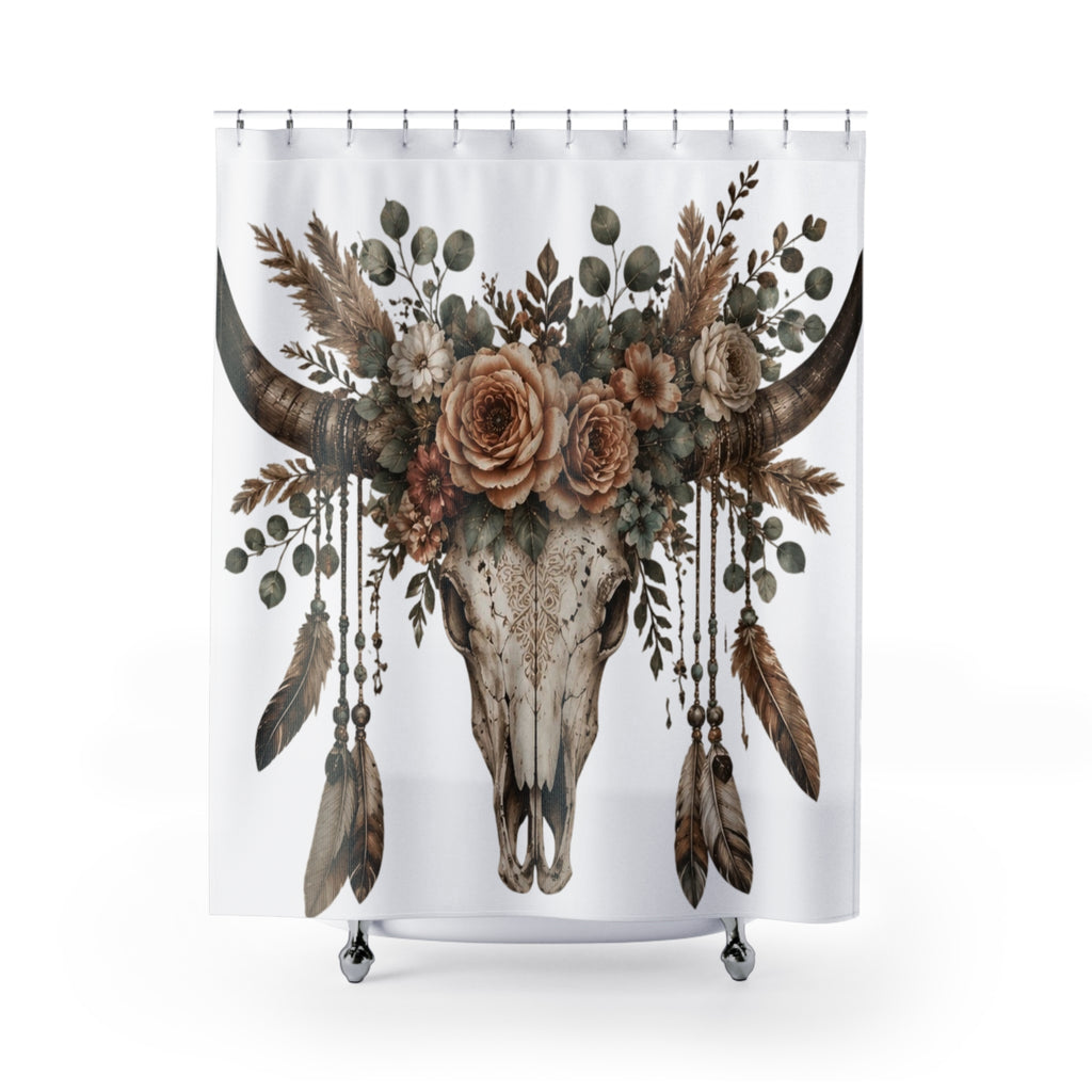 Boho Floral Bull Skull Shower Curtain