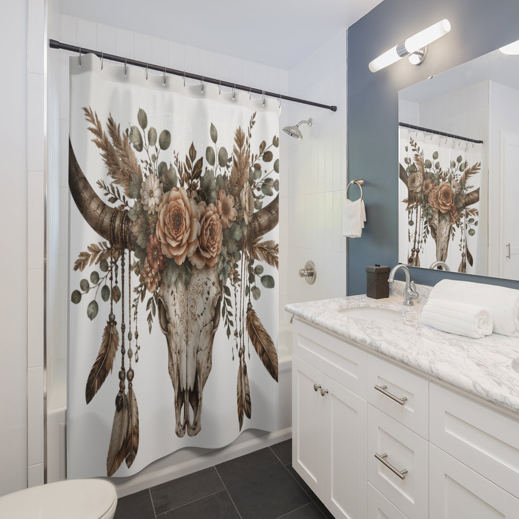 Boho Floral Bull Skull Shower Curtain
