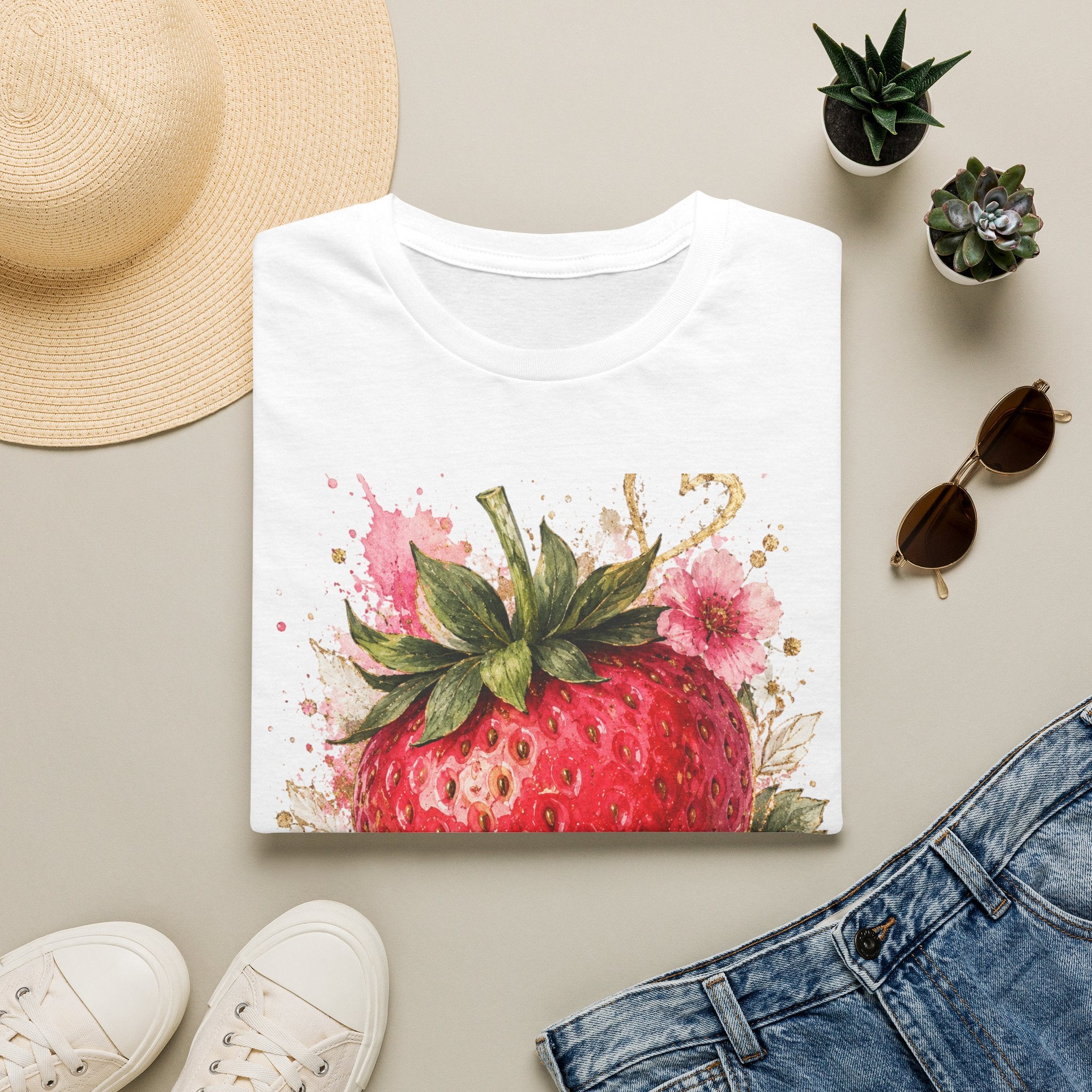Strawberry Watercolor T-Shirt — Fresh Fruit Floral Graphic Tee