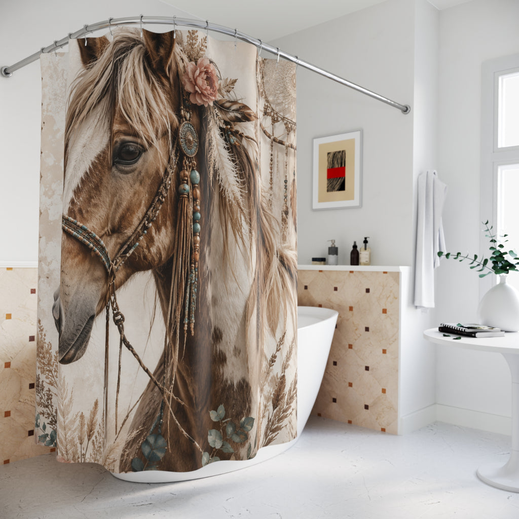 Boho Horse Shower Curtain — Dreamcatcher Western Bathroom Decor
