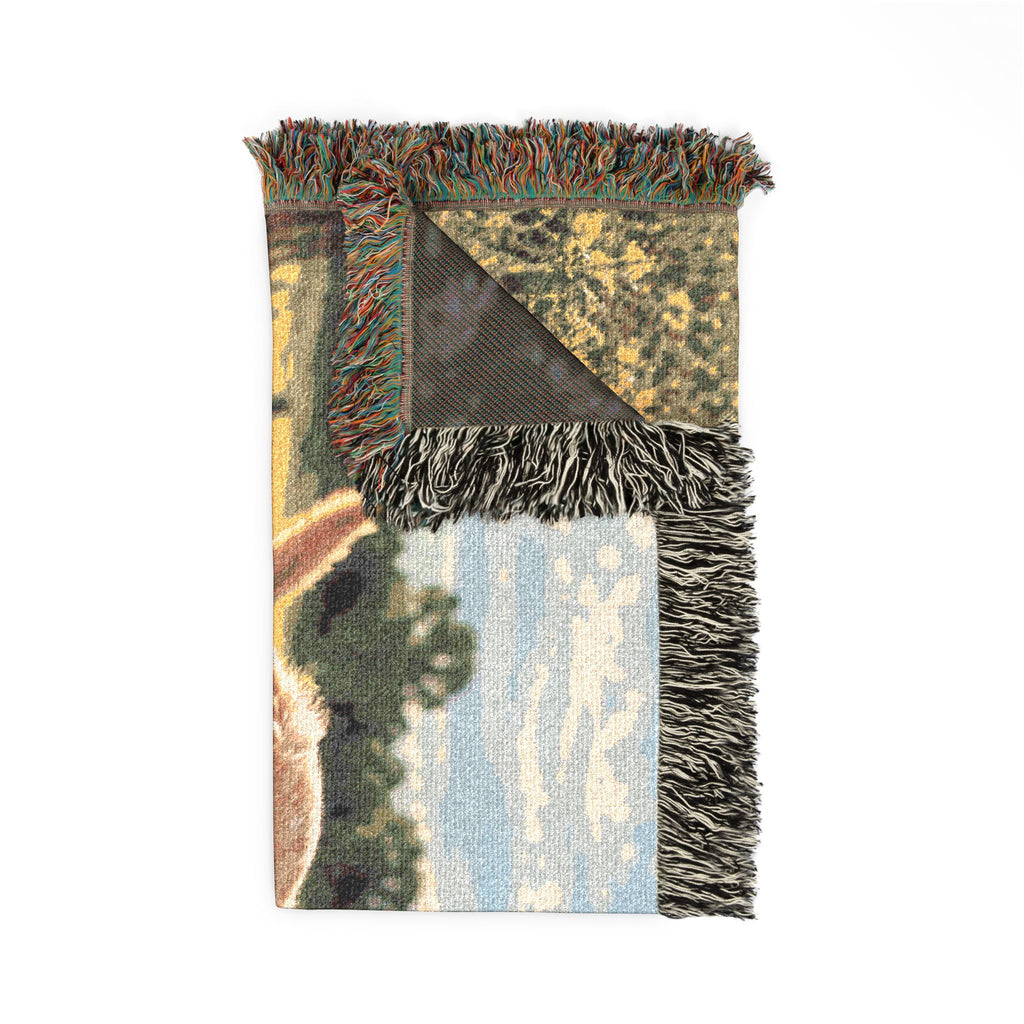 Golden Retriever Puppies Woven Blanket — Cozy Farmhouse Throw for Dog Lovers