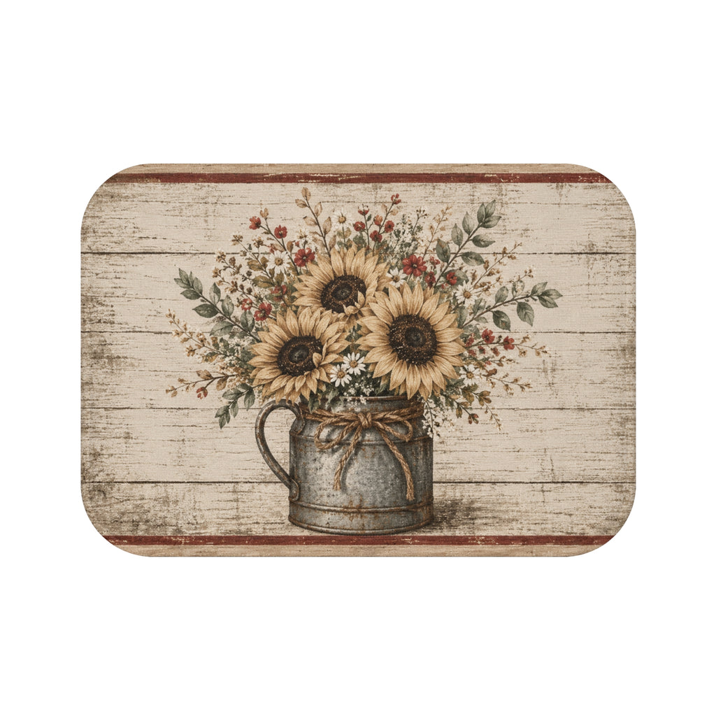 Rustic Sunflower Bath Mat – Farmhouse Floral Bathroom Rug