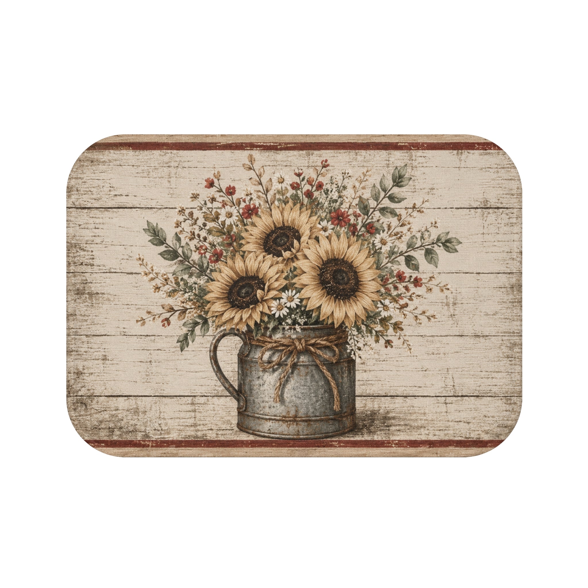 Rustic Sunflower Bath Mat – Farmhouse Floral Bathroom Rug