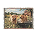 Golden Retriever Puppies Woven Blanket — Cozy Farmhouse Throw for Dog Lovers