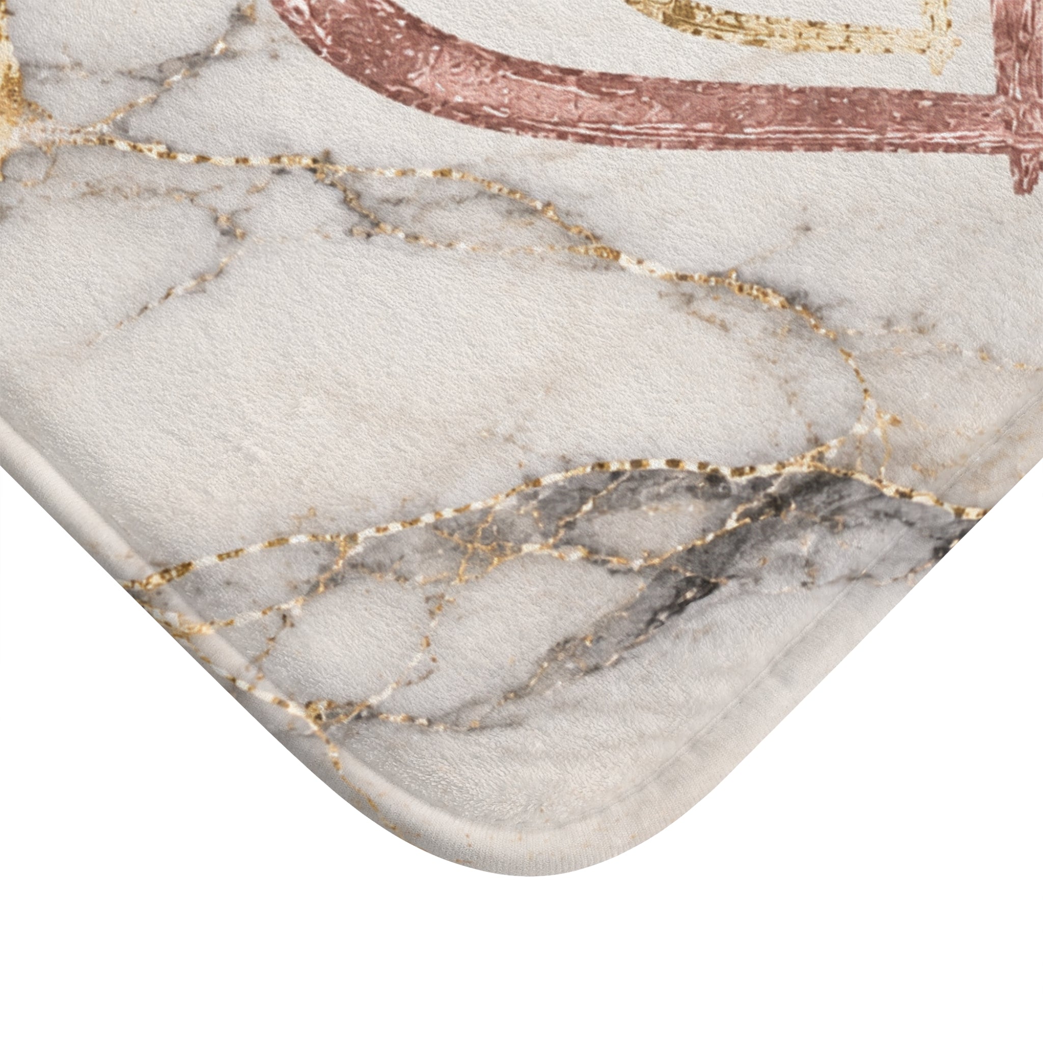 Marble Rose Gold Heart Bath Mat — Pink Marble Bathroom Rug with Gold Accents