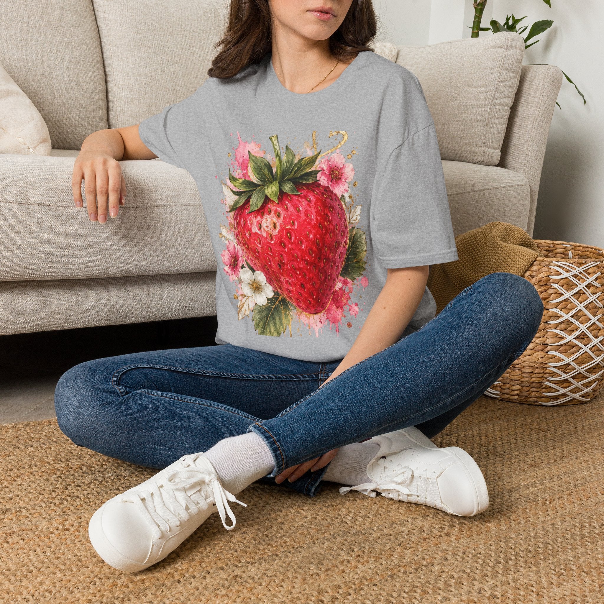Strawberry Watercolor T-Shirt — Fresh Fruit Floral Graphic Tee