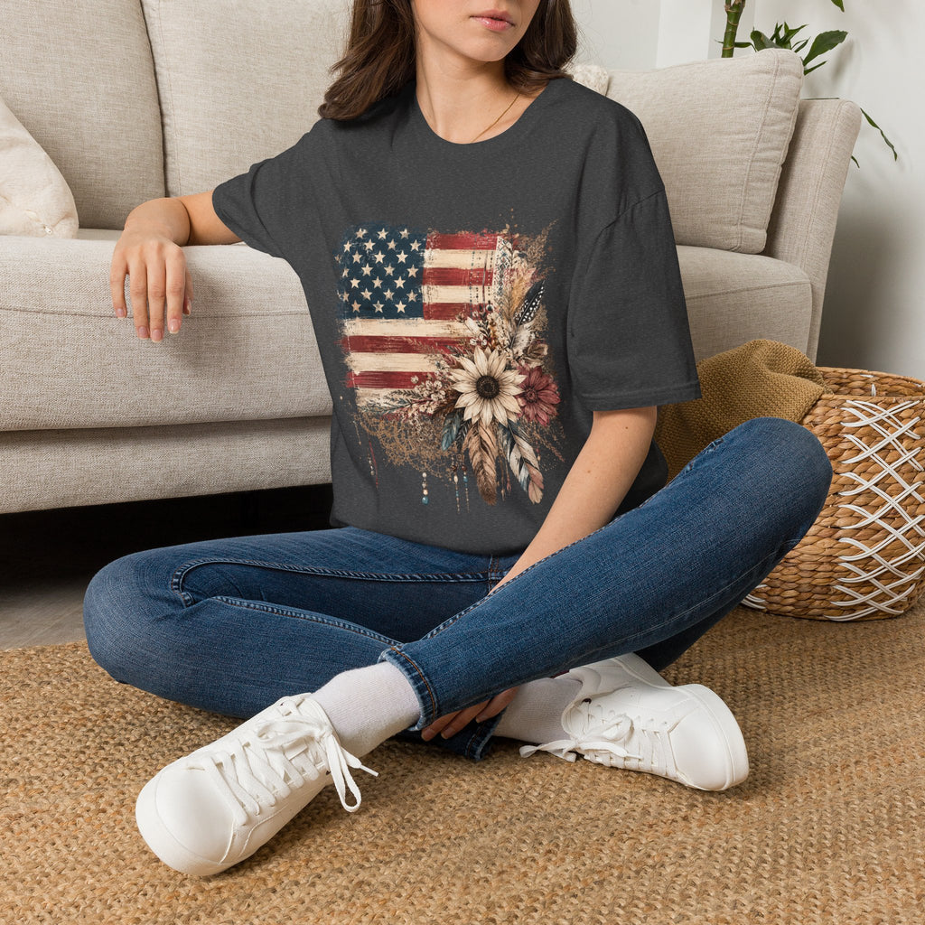 American Flag Floral T-Shirt — Rustic Vintage Stars & Stripes Tee