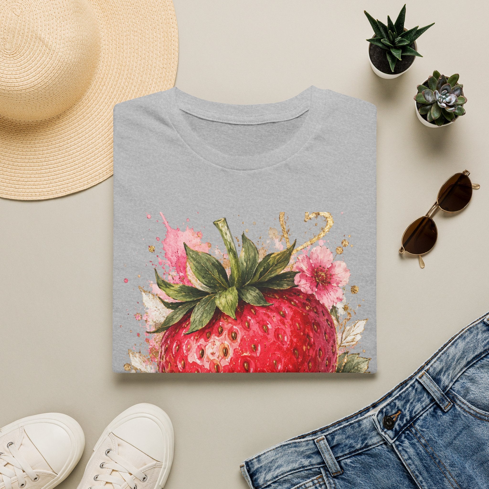 Strawberry Watercolor T-Shirt — Fresh Fruit Floral Graphic Tee