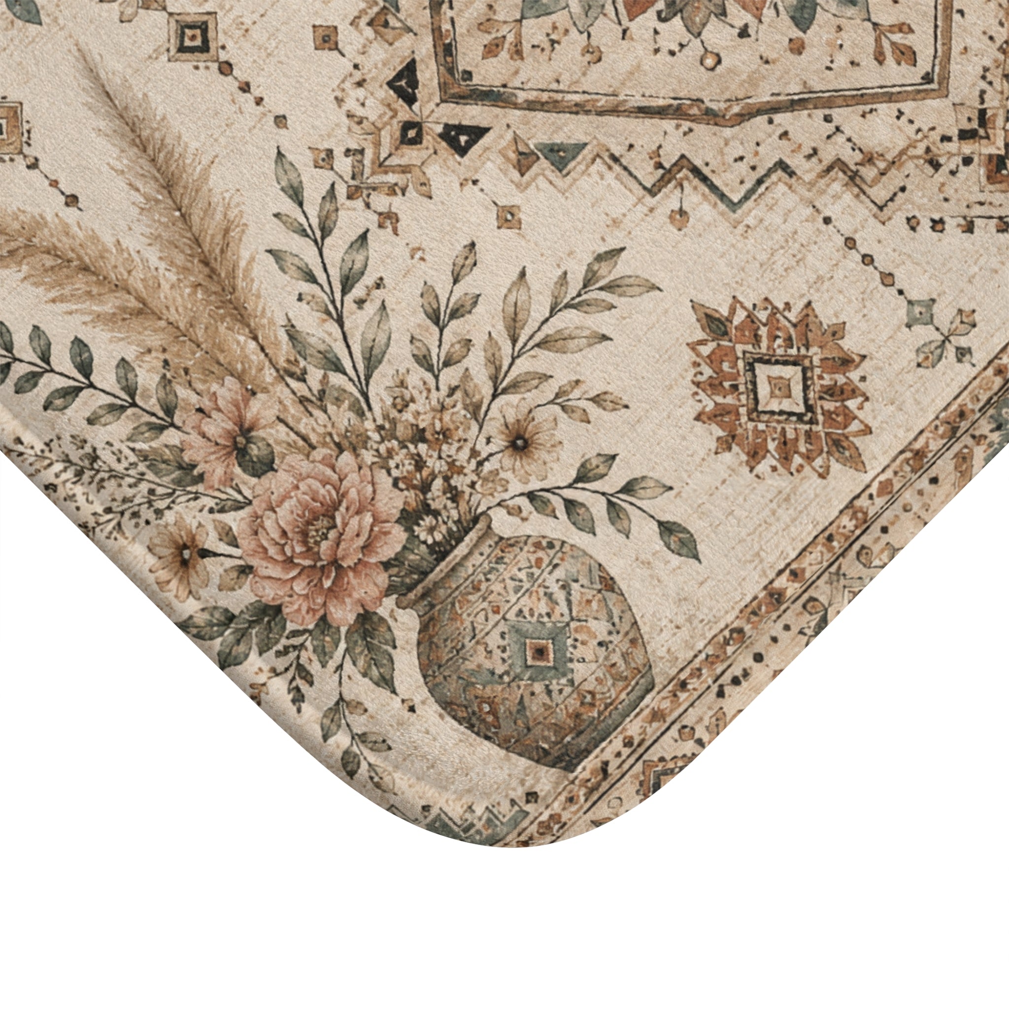 Boho Floral Bath Mat — Vintage Moroccan-Inspired Decorative Rug for Bathroom