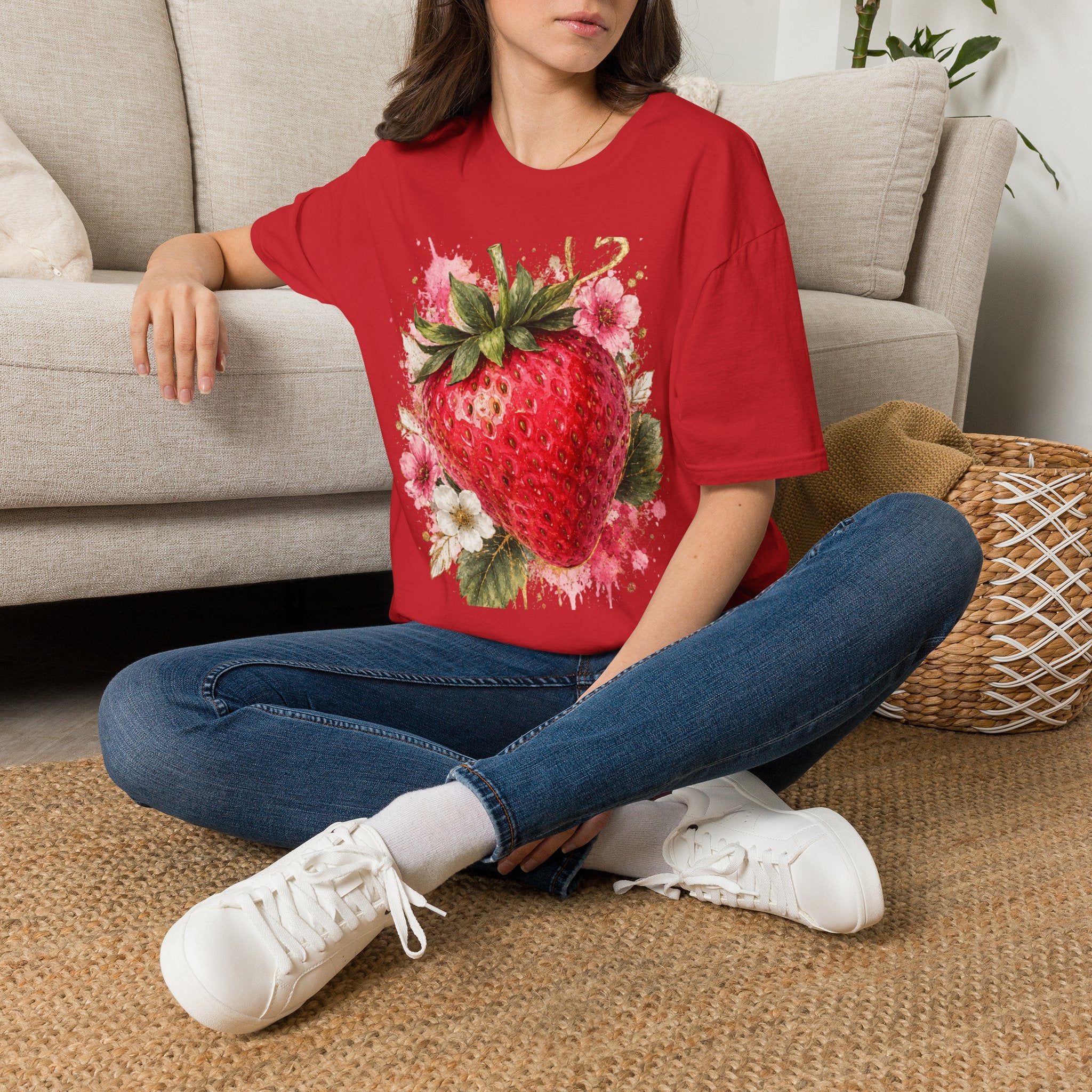 Strawberry Watercolor T-Shirt — Fresh Fruit Floral Graphic Tee