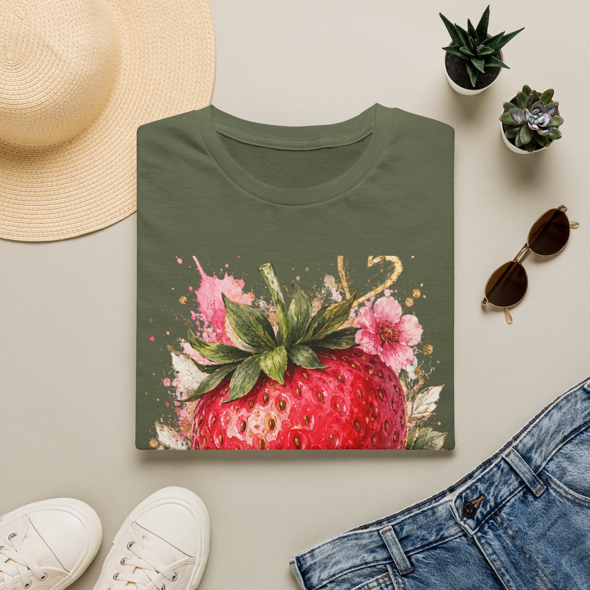 Strawberry Watercolor T-Shirt — Fresh Fruit Floral Graphic Tee