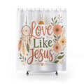 Love Like Jesus Shower Curtain – Boho Floral Christian Bathroom Decor