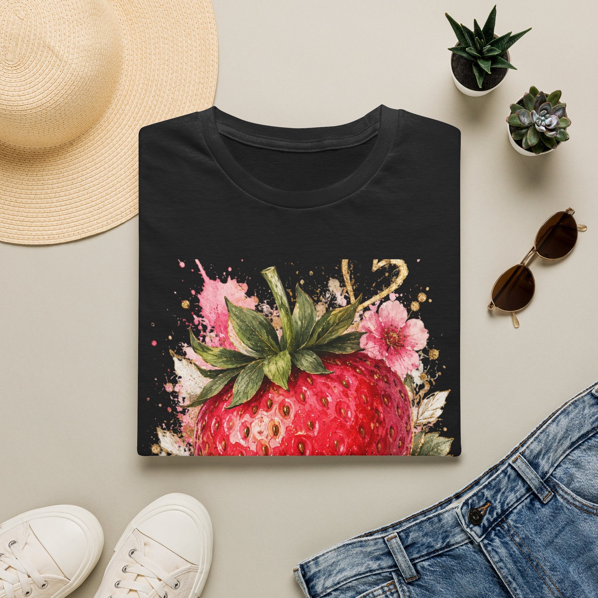 Strawberry Watercolor T-Shirt — Fresh Fruit Floral Graphic Tee