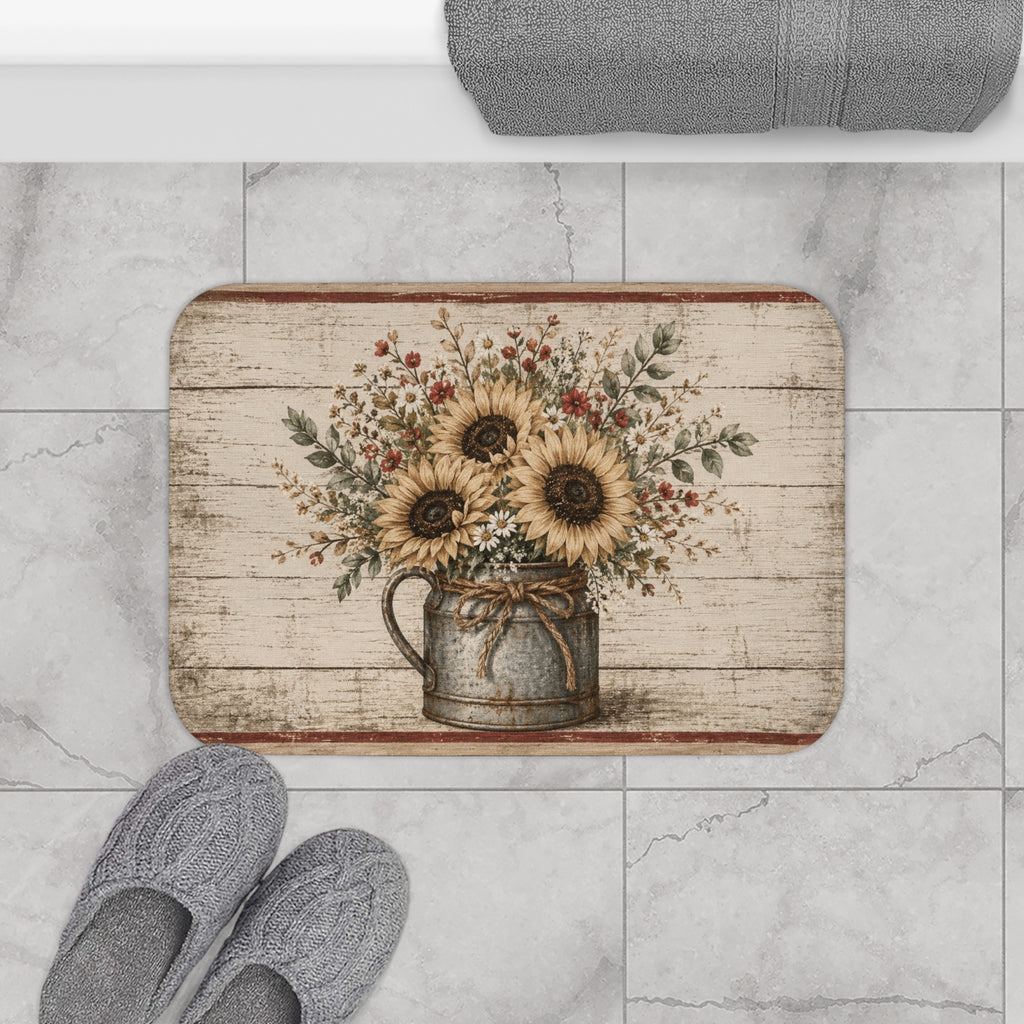 Rustic Sunflower Bath Mat – Farmhouse Floral Bathroom Rug
