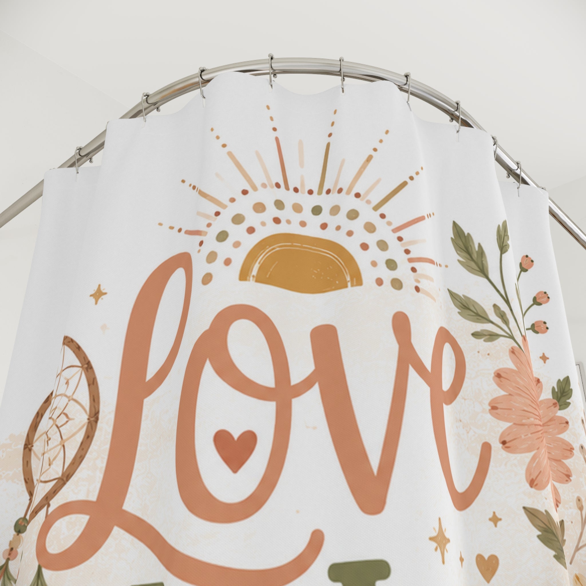 Love Like Jesus Shower Curtain – Boho Floral Christian Bathroom Decor