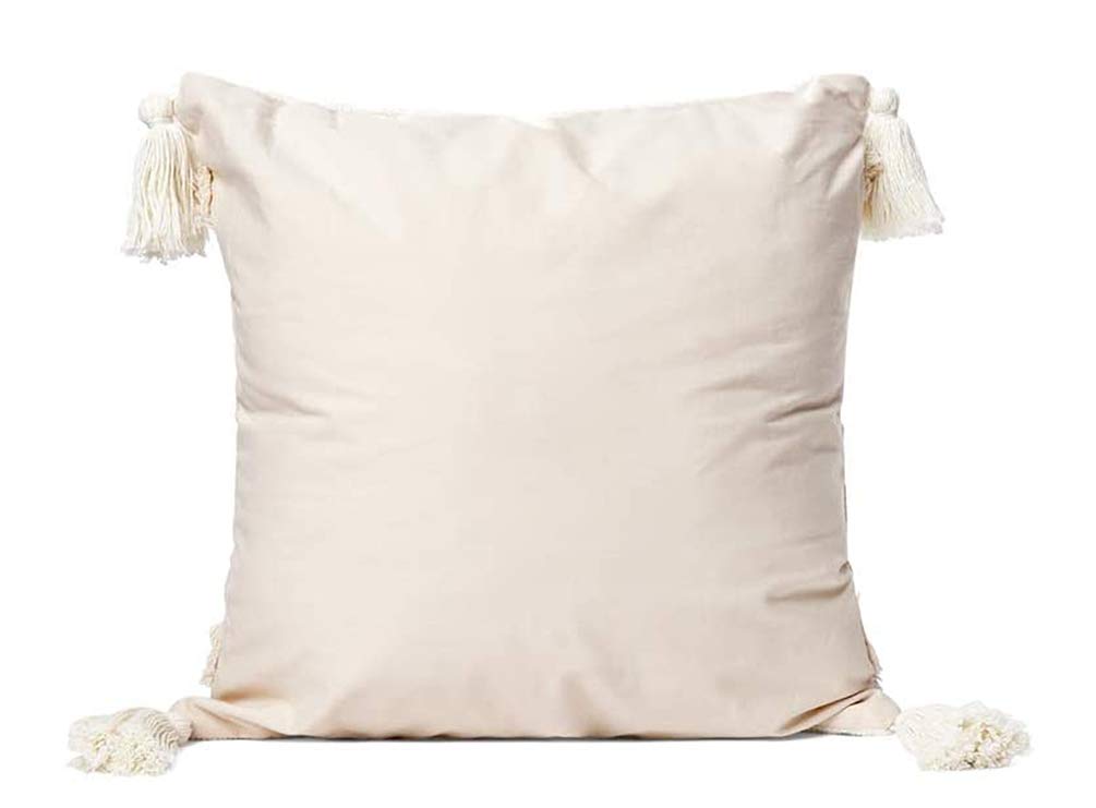Fennco Styles Handmade Tufted Woven Tassel Decorative Throw Pillow Cover 12" W x 20" L - White Boho Cushion Case for Home, Couch, Bedroom, Office Décor
