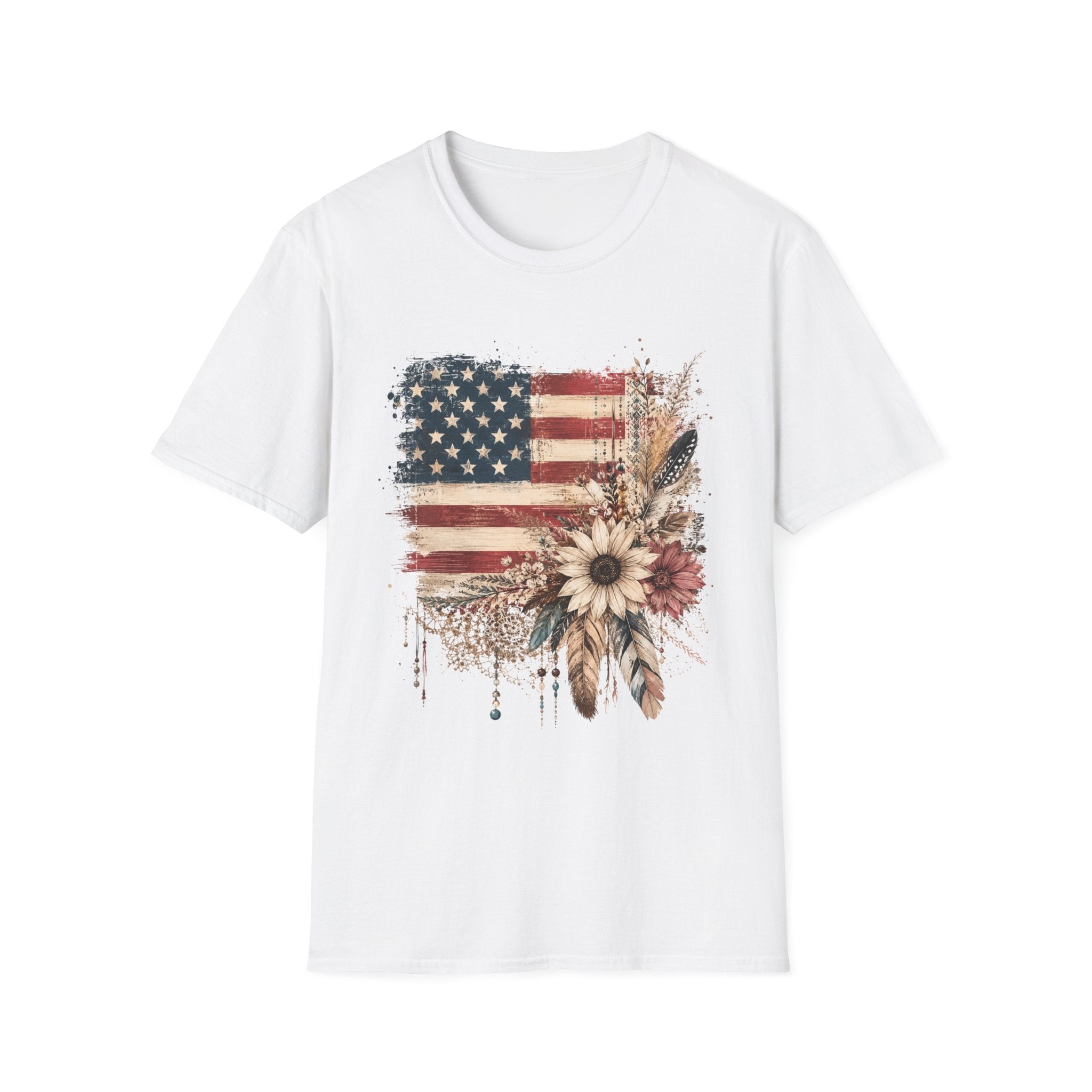 American Flag Floral T-Shirt — Rustic Vintage Stars & Stripes Tee