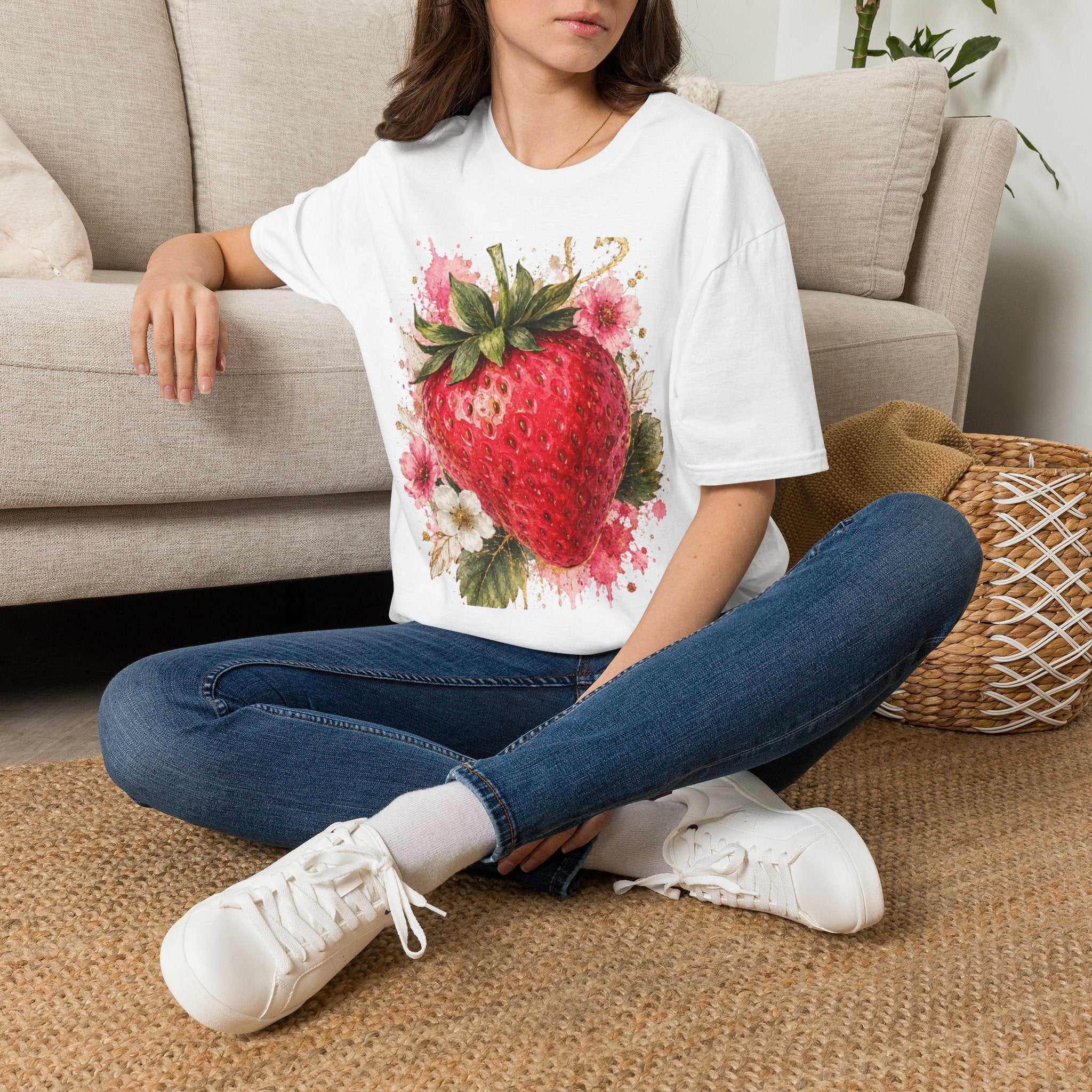 Strawberry Watercolor T-Shirt — Fresh Fruit Floral Graphic Tee