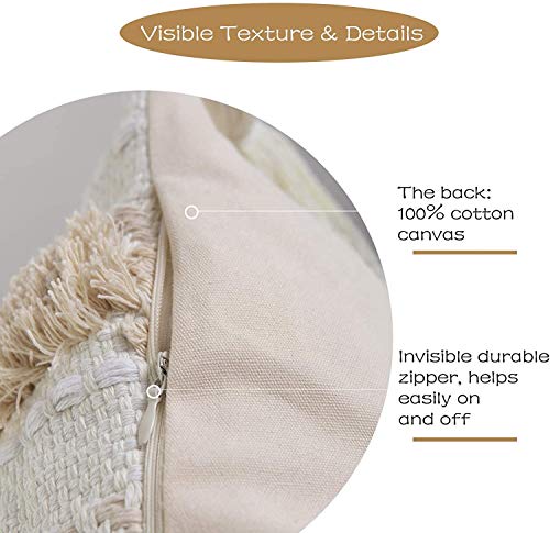 Fennco Styles Handmade Tufted Woven Tassel Decorative Throw Pillow Cover 12" W x 20" L - White Boho Cushion Case for Home, Couch, Bedroom, Office Décor