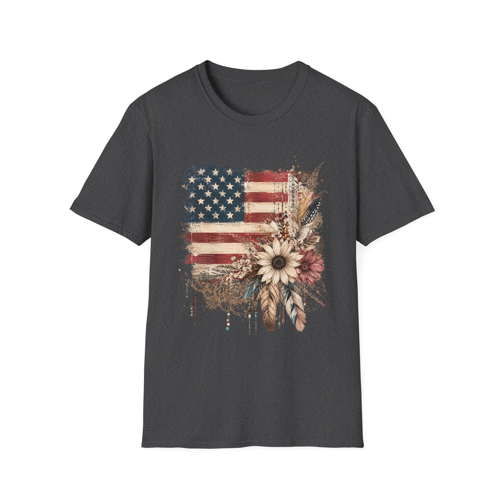 American Flag Floral T-Shirt — Rustic Vintage Stars & Stripes Tee