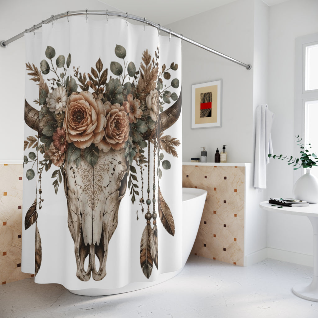 Boho Floral Bull Skull Shower Curtain