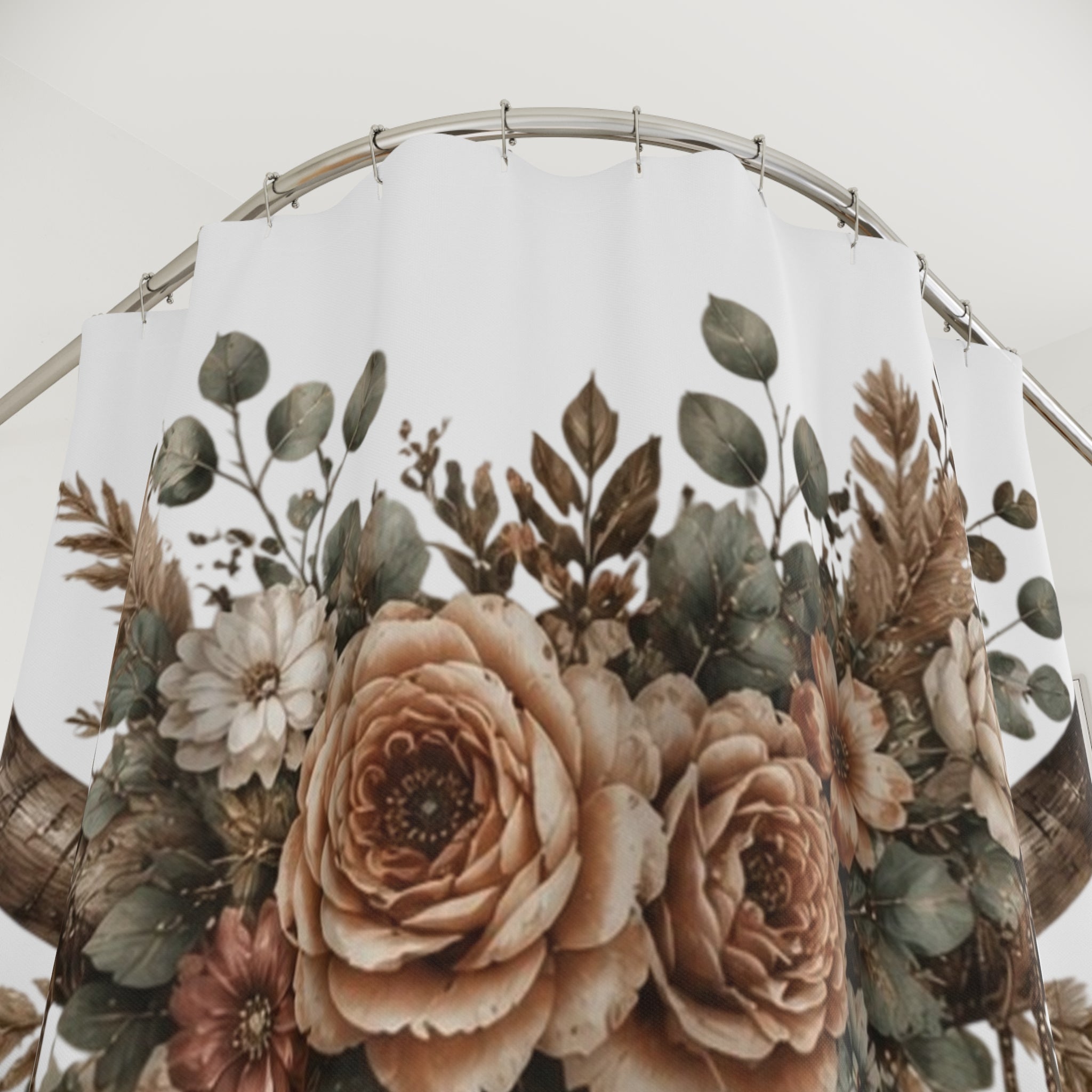 Boho Floral Bull Skull Shower Curtain