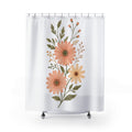 Floral Daisy Shower Curtain — Peach Botanical Bathroom Decor