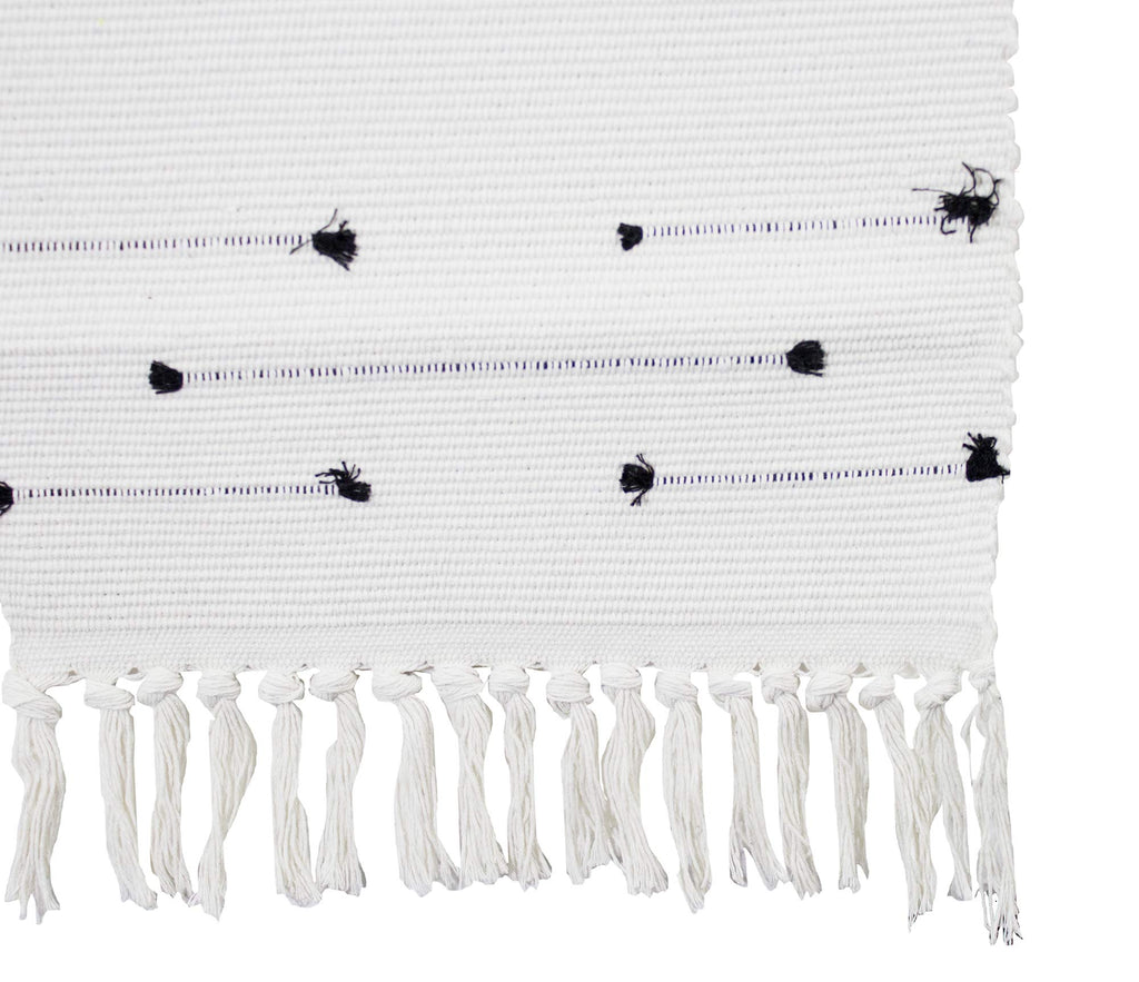 Fennco Styles Boho Chic Stitched Chevron Fringe 14 x 71 Inch Cotton Blend Table Runner - Ivory Table Runner for Everyday Use, Dinner Parties, Special Events and Home Décor