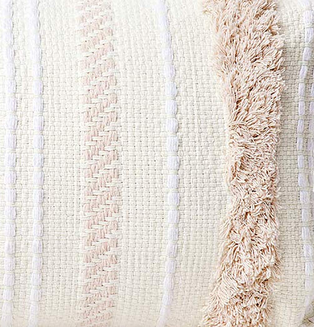 Fennco Styles Handmade Tufted Woven Tassel Decorative Throw Pillow Cover 12" W x 20" L - White Boho Cushion Case for Home, Couch, Bedroom, Office Décor