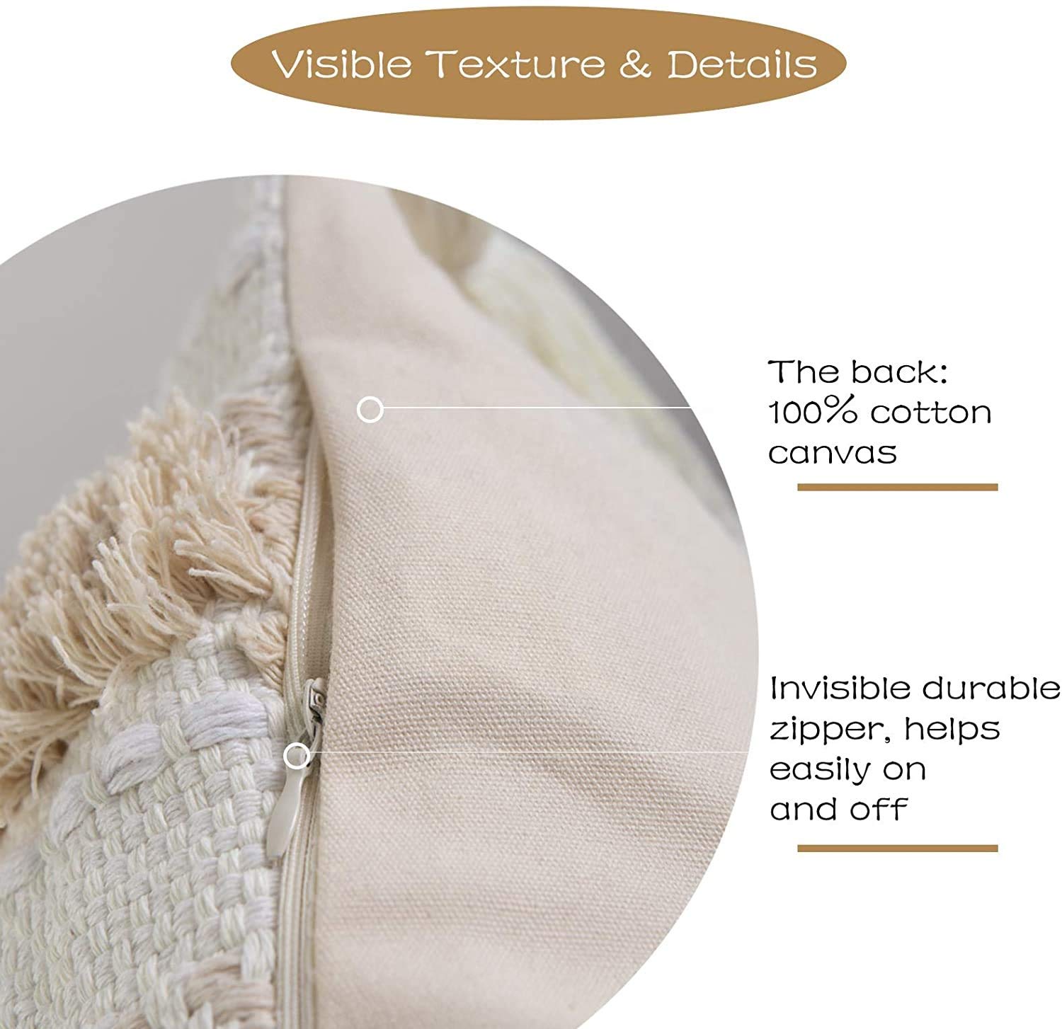 Fennco Styles Handmade Tufted Woven Tassel Decorative Throw Pillow Cover 12" W x 20" L - White Boho Cushion Case for Home, Couch, Bedroom, Office Décor