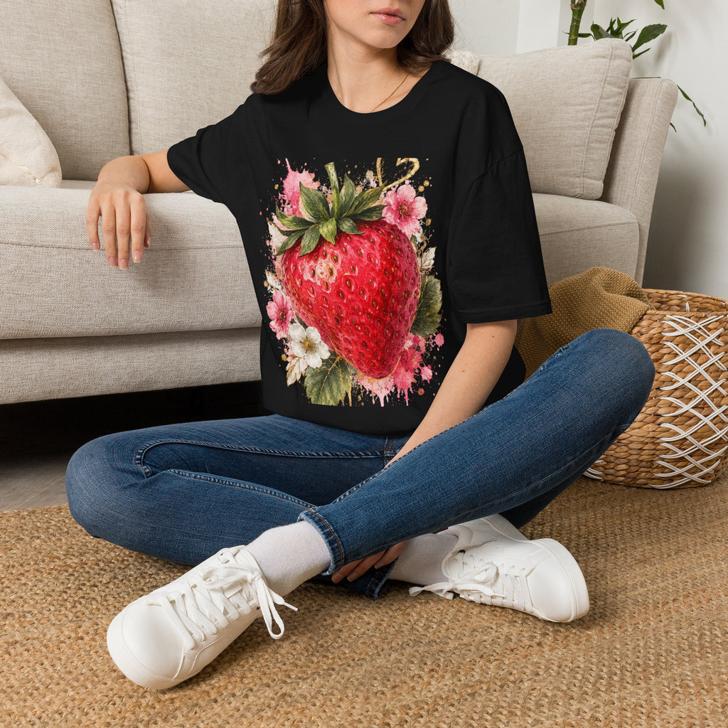 Strawberry Watercolor T-Shirt — Fresh Fruit Floral Graphic Tee