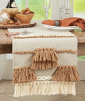 Fennco Styles Textured Boho 100% Wool Decorative Table Runner 16" W x 72" L - Natural Knotted Tassel Bohemian Table Cover for Home Décor, Dining Table, Banquets and Special Occasion