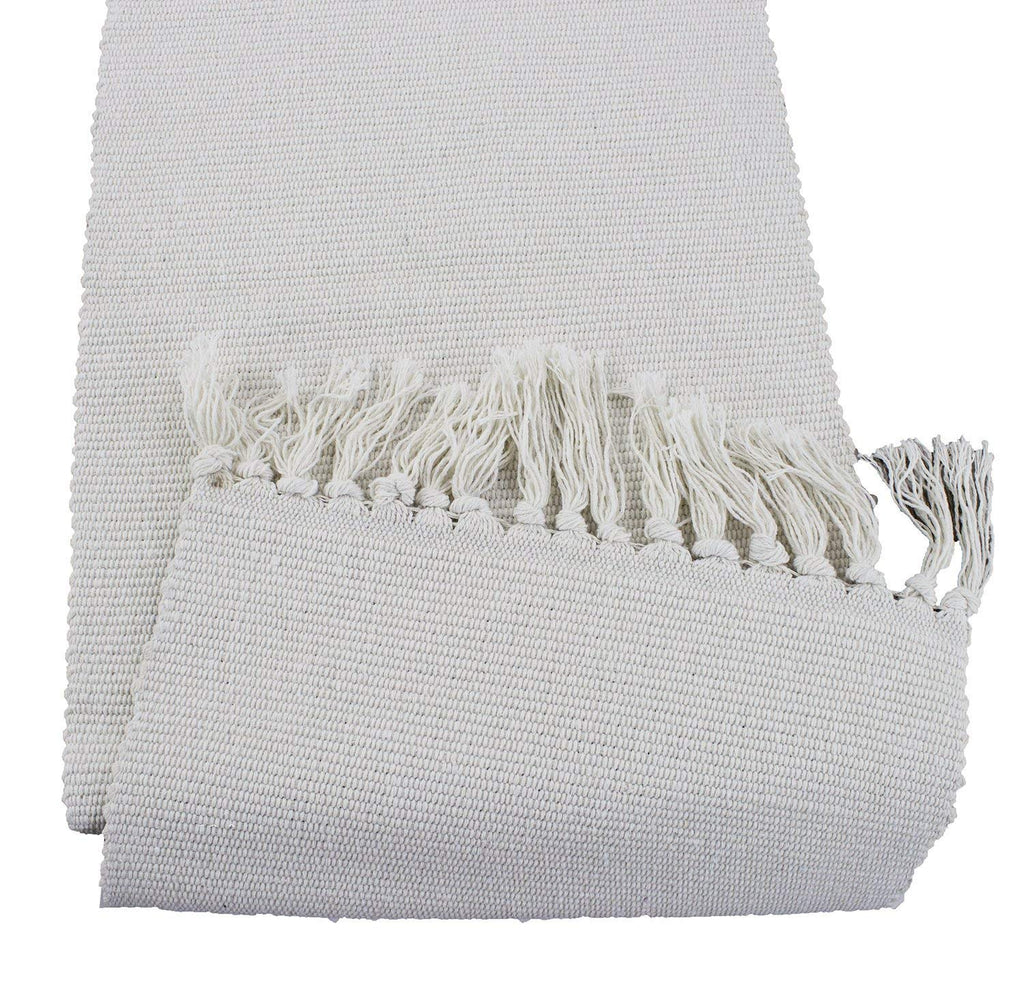 Fennco Styles Ivory Boho Tribal Textured Table Runner with Tassels - Woven Diamond Cotton Blend Table Cover for Boho Décor, Dining Table, Banquets, Family Gatherings