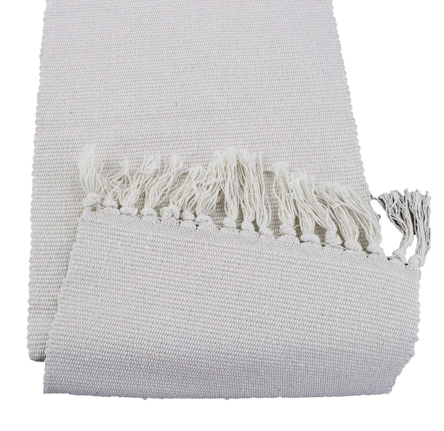 Fennco Styles Ivory Boho Tribal Textured Table Runner with Tassels - Woven Diamond Cotton Blend Table Cover for Boho Décor, Dining Table, Banquets, Family Gatherings