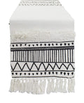Fennco Styles Ivory Boho Tribal Textured Table Runner with Tassels - Woven Diamond Cotton Blend Table Cover for Boho Décor, Dining Table, Banquets, Family Gatherings