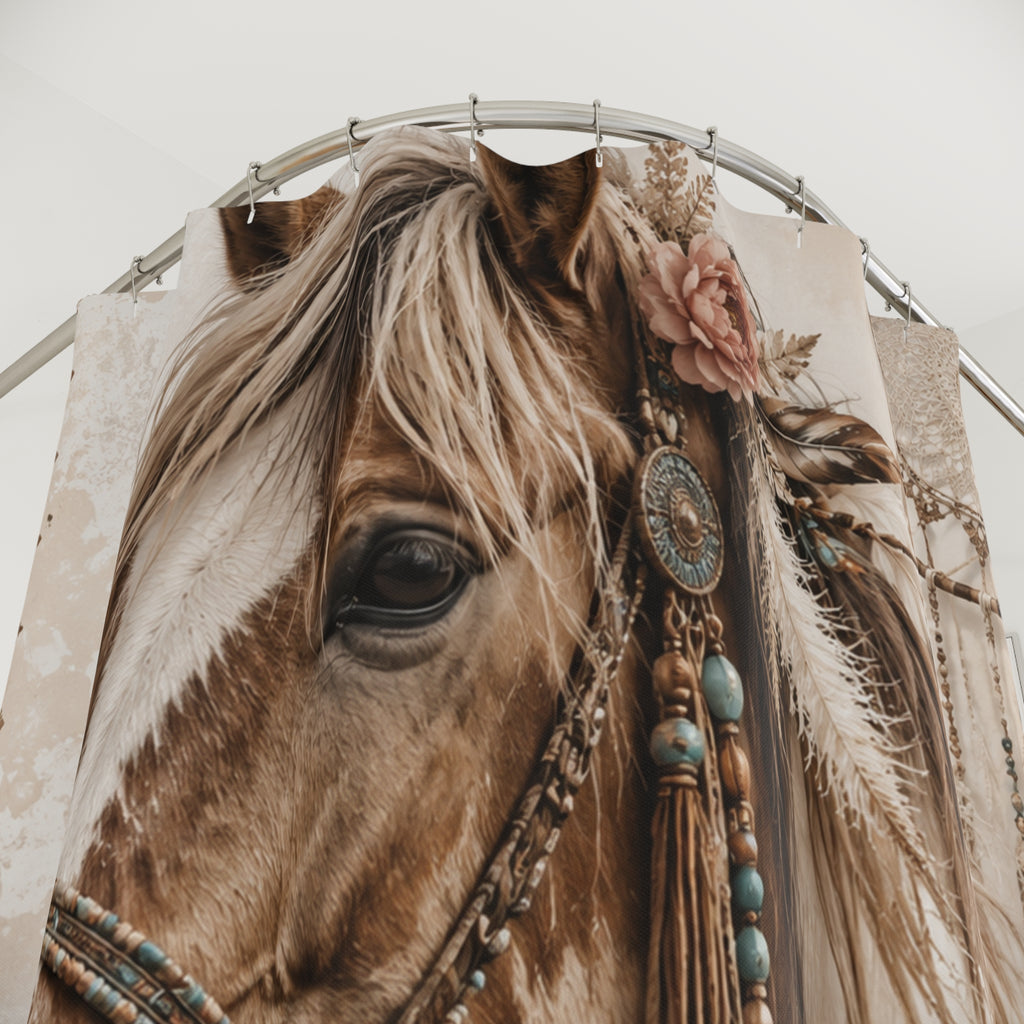 Boho Horse Shower Curtain — Dreamcatcher Western Bathroom Decor