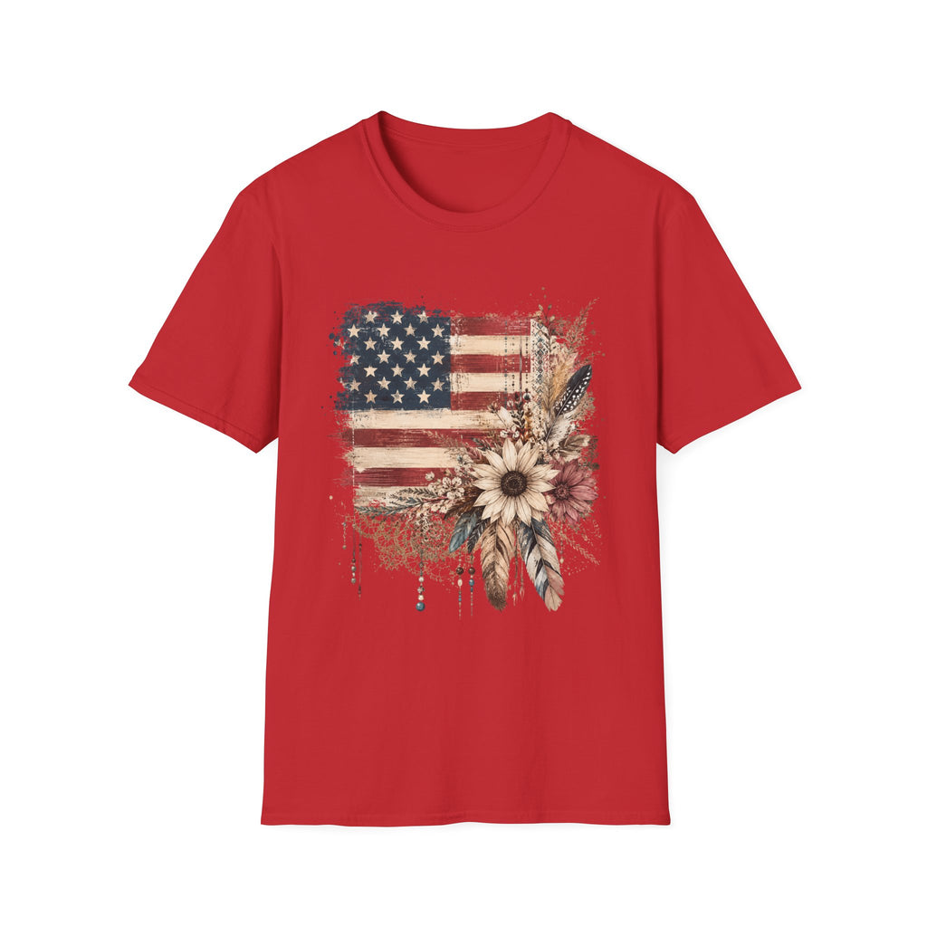 American Flag Floral T-Shirt — Rustic Vintage Stars & Stripes Tee