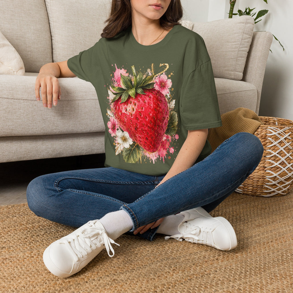 Strawberry Watercolor T-Shirt — Fresh Fruit Floral Graphic Tee
