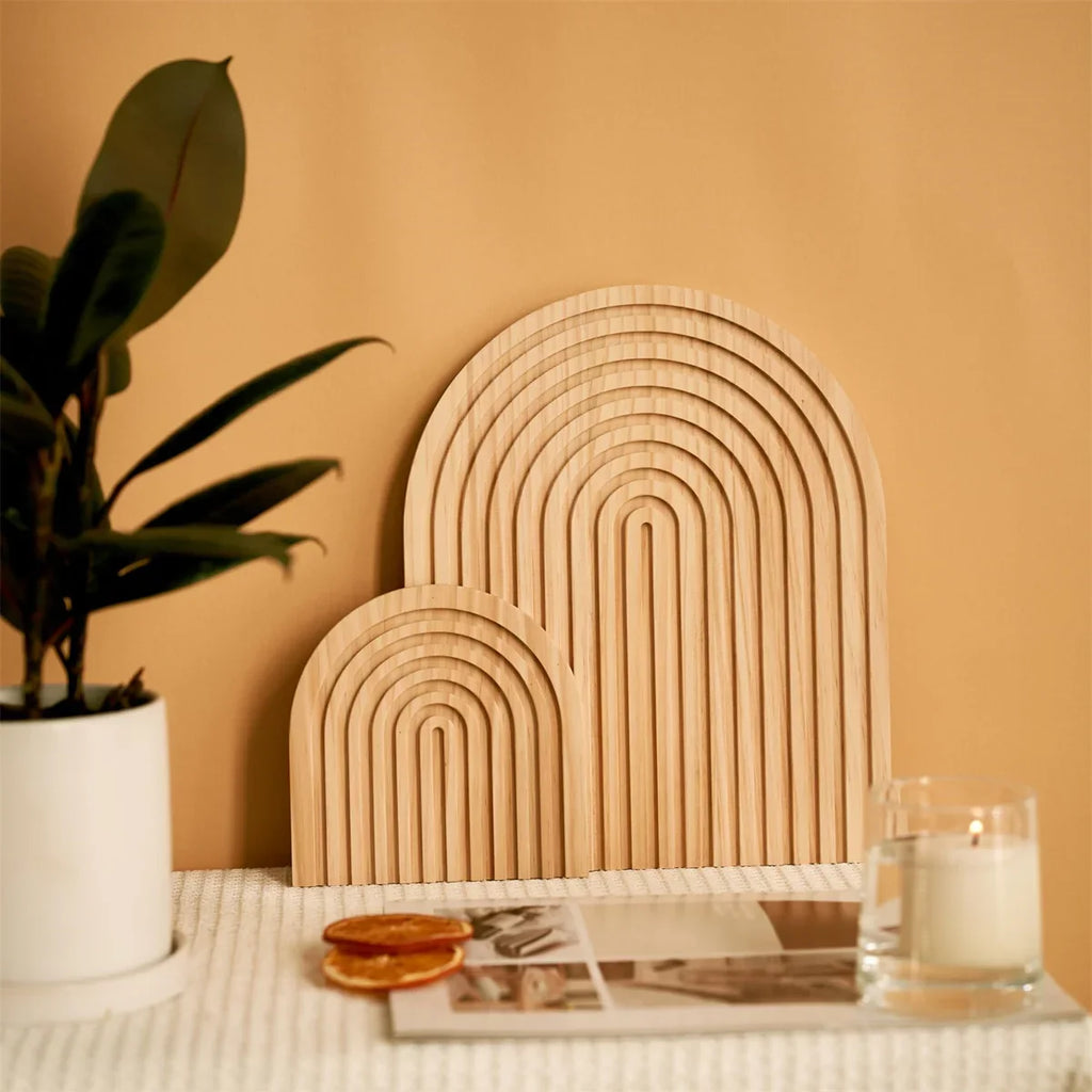 Wooden Wave Arch Shaped Cutting Board Boho Style Decorative Wooden Cutting Board Home Decor for Kitchen Dining Room Living Room