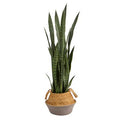 46" Sansevieria Artificial Plant in Boho Chic Handmade Cotton & Jute Gray Woven Planter