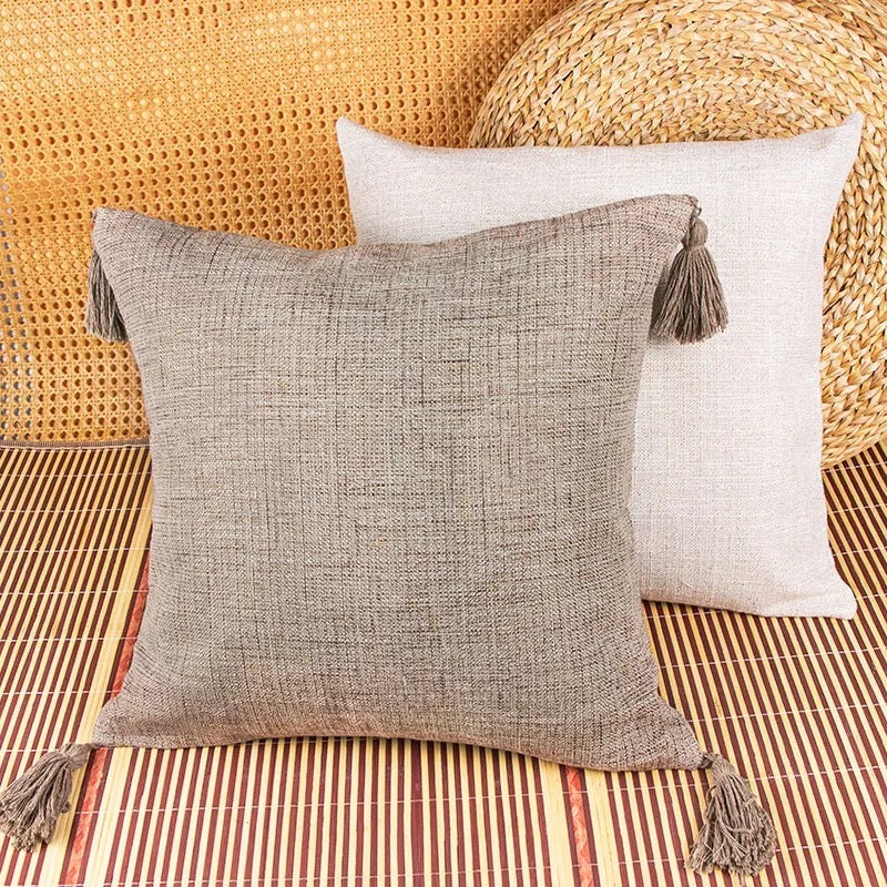 Boho Cotton Linen Pillow Cover 18x18 Decorative Throw Pillow Case
