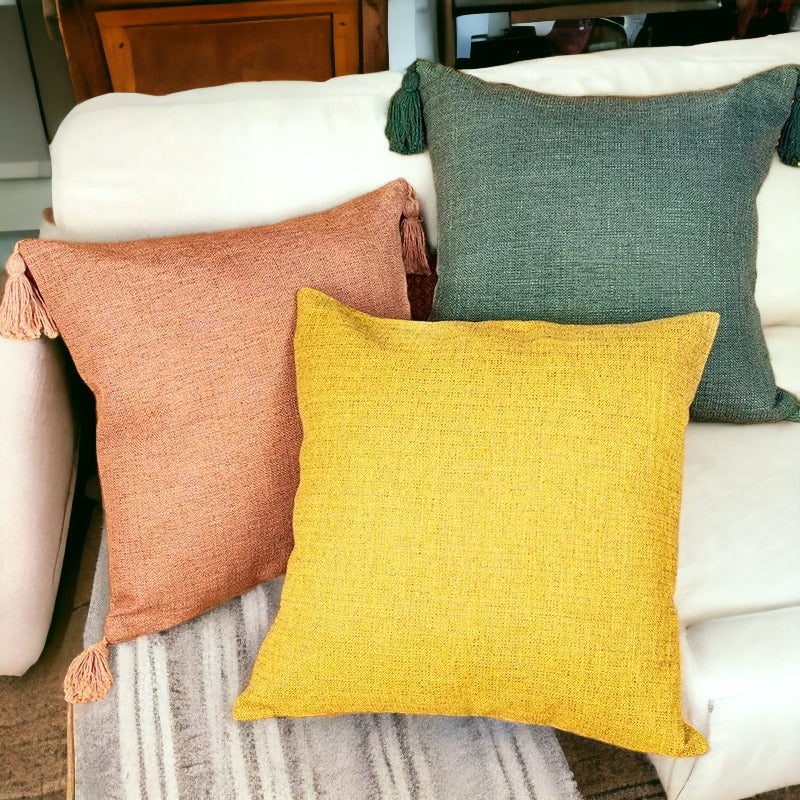 Boho Cotton Linen Pillow Cover 18x18 Decorative Throw Pillow Case
