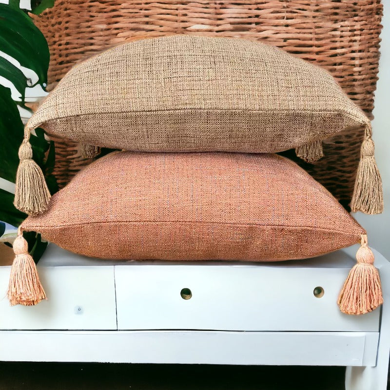 Boho Cotton Linen Pillow Cover 18x18 Decorative Throw Pillow Case