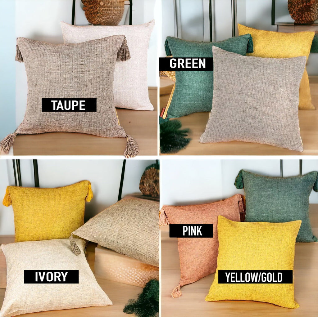 Boho Cotton Linen Pillow Cover 18x18 Decorative Throw Pillow Case