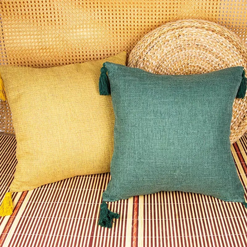 Boho Cotton Linen Pillow Cover 18x18 Decorative Throw Pillow Case