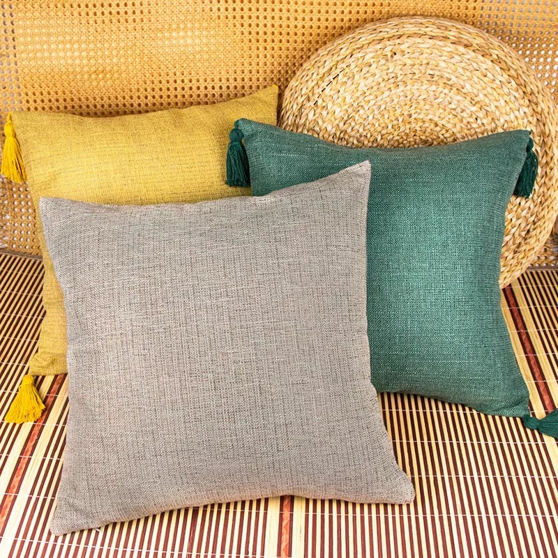 Boho Cotton Linen Pillow Cover 18x18 Decorative Throw Pillow Case