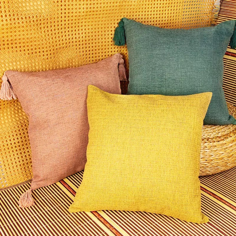 Boho Cotton Linen Pillow Cover 18x18 Decorative Throw Pillow Case