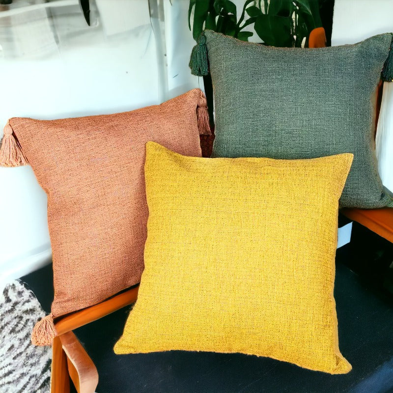 Boho Cotton Linen Pillow Cover 18x18 Decorative Throw Pillow Case