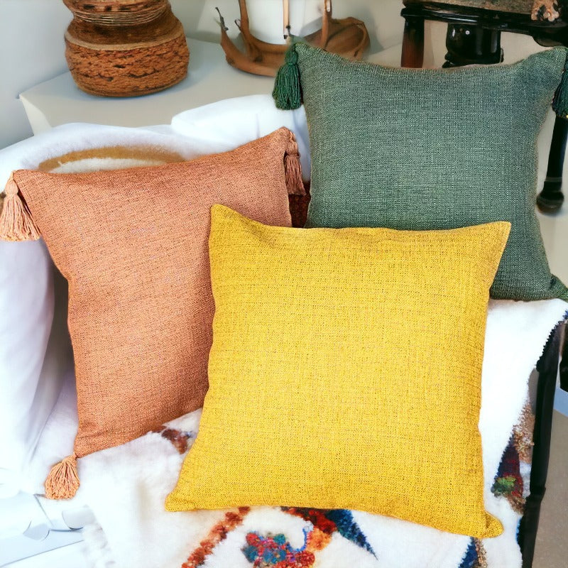 Boho Cotton Linen Pillow Cover 18x18 Decorative Throw Pillow Case