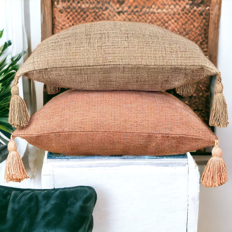 Boho Cotton Linen Pillow Cover 18x18 Decorative Throw Pillow Case